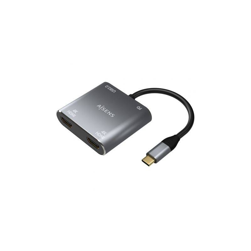AISENS - Conversor USB-C a VGA/HDMI 4K, USB-C/M-VGA/H-HDMI/H, Gris